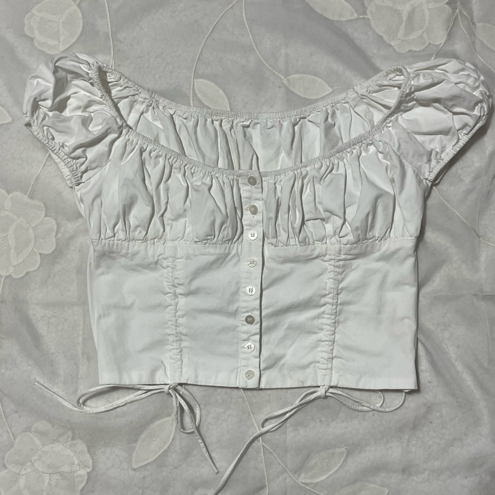 Commense White Puff Sleeve Drawstring Corset Crop… - image 6